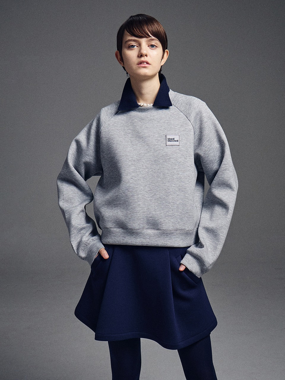 NEOPRENE CROPPED SWEATSHIRT SQUARE LOGO_GREY