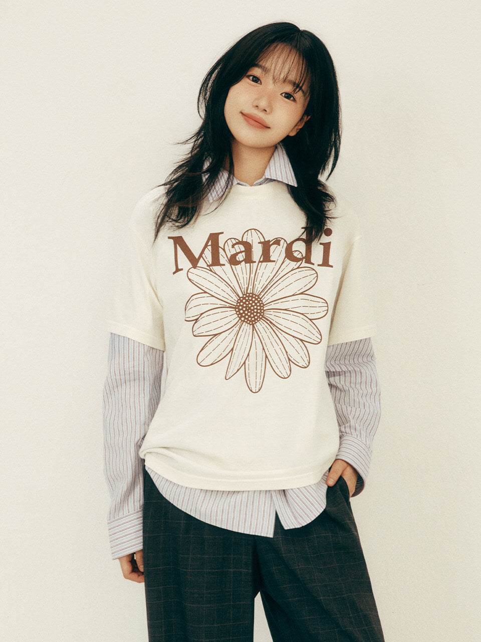 TSHIRT FLOWERMARDI_CREAM BROWN