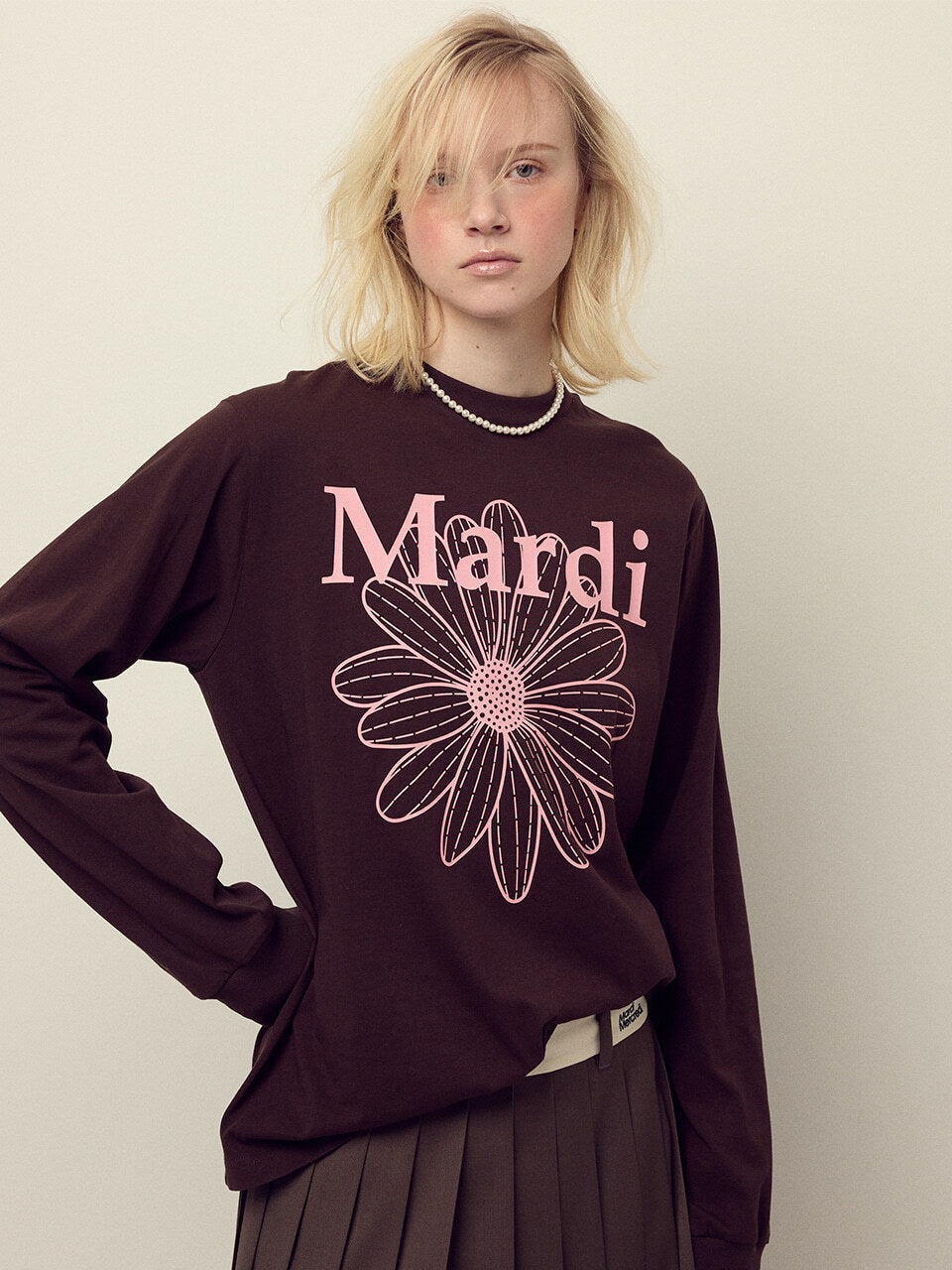 TSHIRT LONG SLEEVE FLOWERMARDI_BROWN PINK