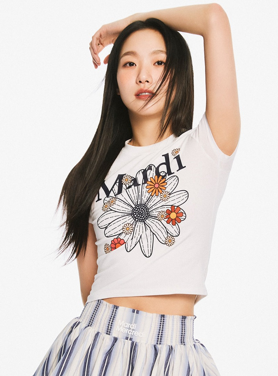 CROPPED TSHIRT FLOWERMARDI BLOSSOM_WHITE NAVY