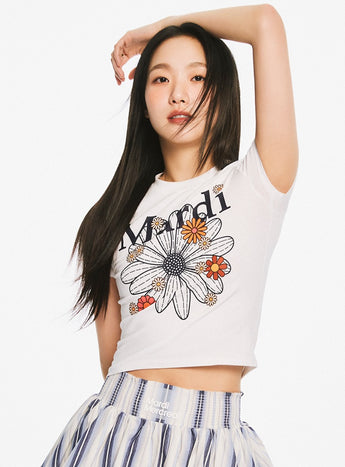 CROPPED TSHIRT FLOWERMARDI BLOSSOM_WHITE NAVY
