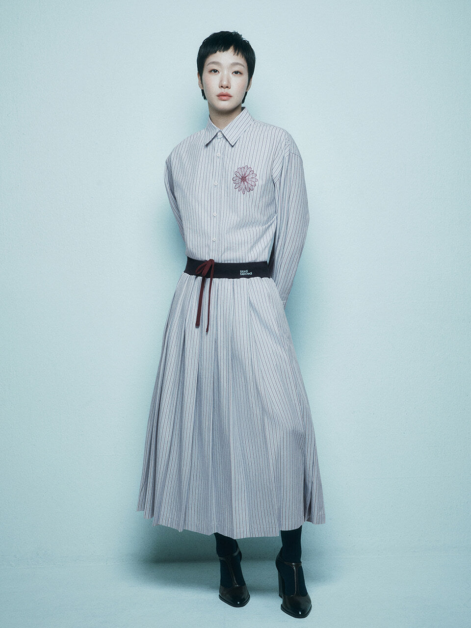 COTTON PLEATED MAXI SKIRT STRIPE_BLUE