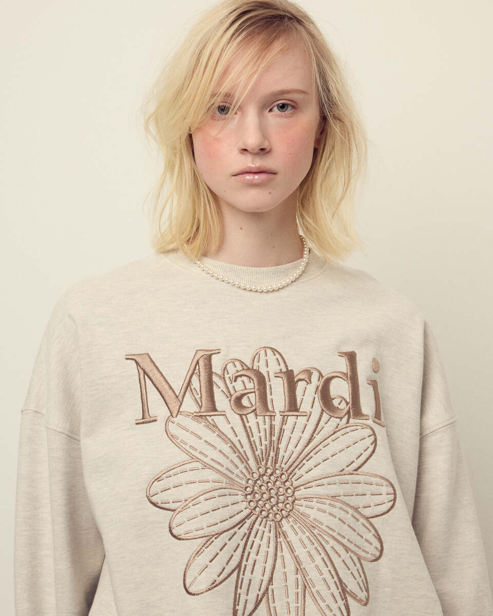 SWEATSHIRT FLOWERMARDI NEEDLEWORK_OATMEAL TAUPE