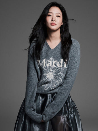 RACCOON BLENDED V NECK FLOWERMARDI_GREY IVORY