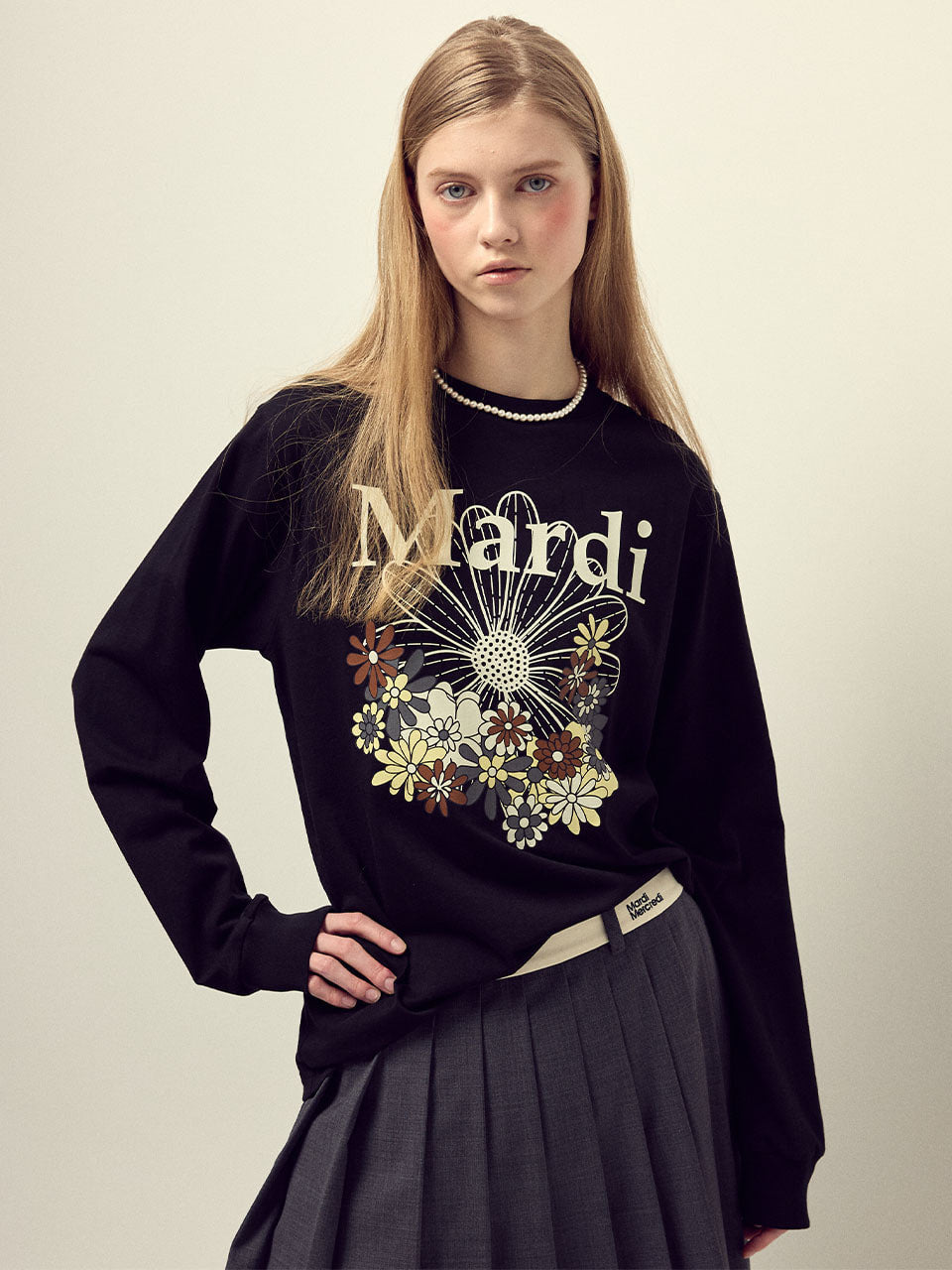 [Restocking on September 5] TSHIRT LONG SLEEVE FLOWERMARDI JARDIN_BLACK IVORY