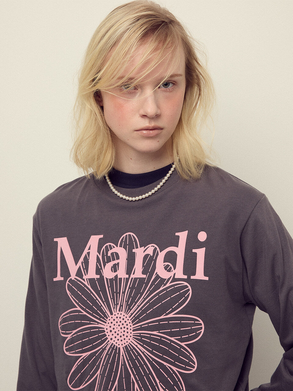 TSHIRT LONG SLEEVE FLOWERMARDI_CHARCOAL PINK