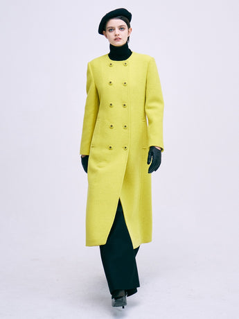WOOL DOUBLE MAXI COAT COLLARLESS_YELLOW