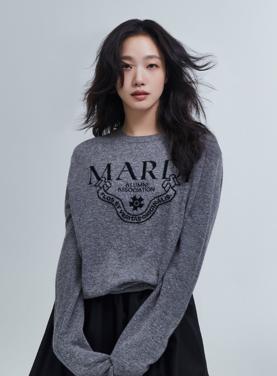 CASHMERE CREW NECK ALUMNI CLASSIQUE_GREY BLACK