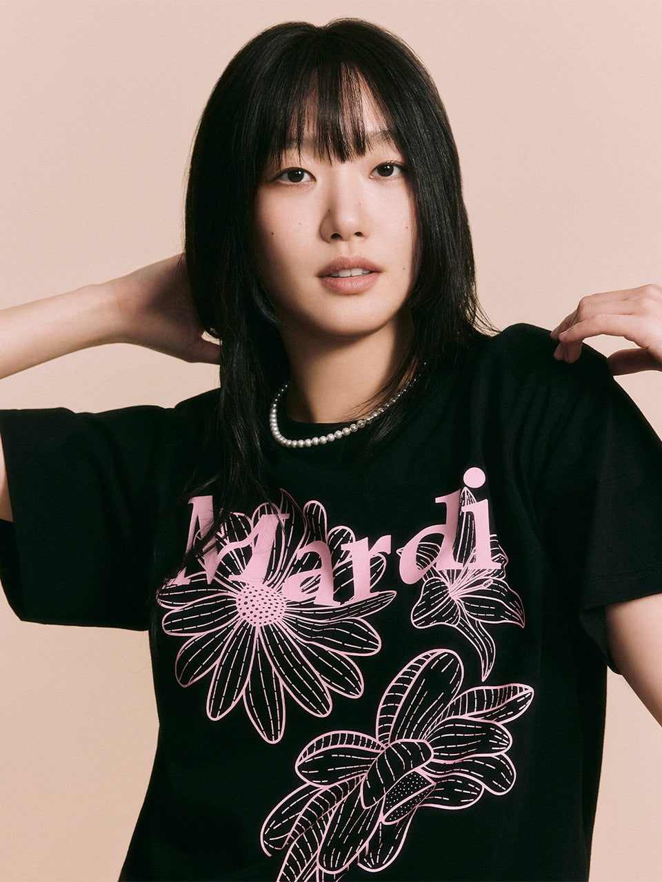 TSHIRT TRIPLE FLOWER_BLACK PINK