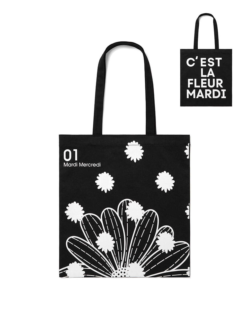 CANVAS BAG FLOWER DOTS_BLACK WHITE