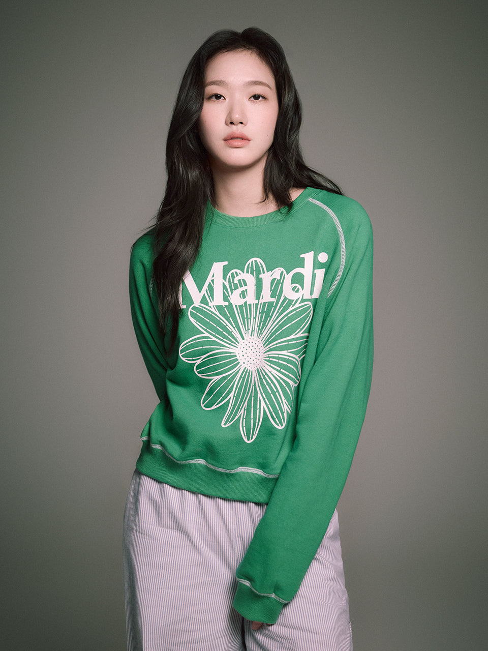 SWEATSHIRT RAGLAN FLOWERMARDI_GREEN WHITE