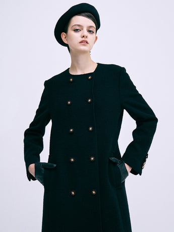 WOOL DOUBLE MAXI COAT COLLARLESS_BLACK