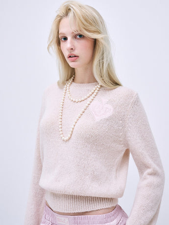 MOHAIR ROUND NECK SATIN SPADE_PINK