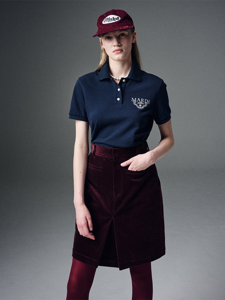 CORDUROY MIDI SKIRT_BURGUNDY