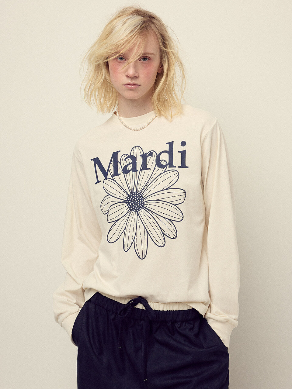 TSHIRT LONG SLEEVE FLOWERMARDI_CREAM NAVY
