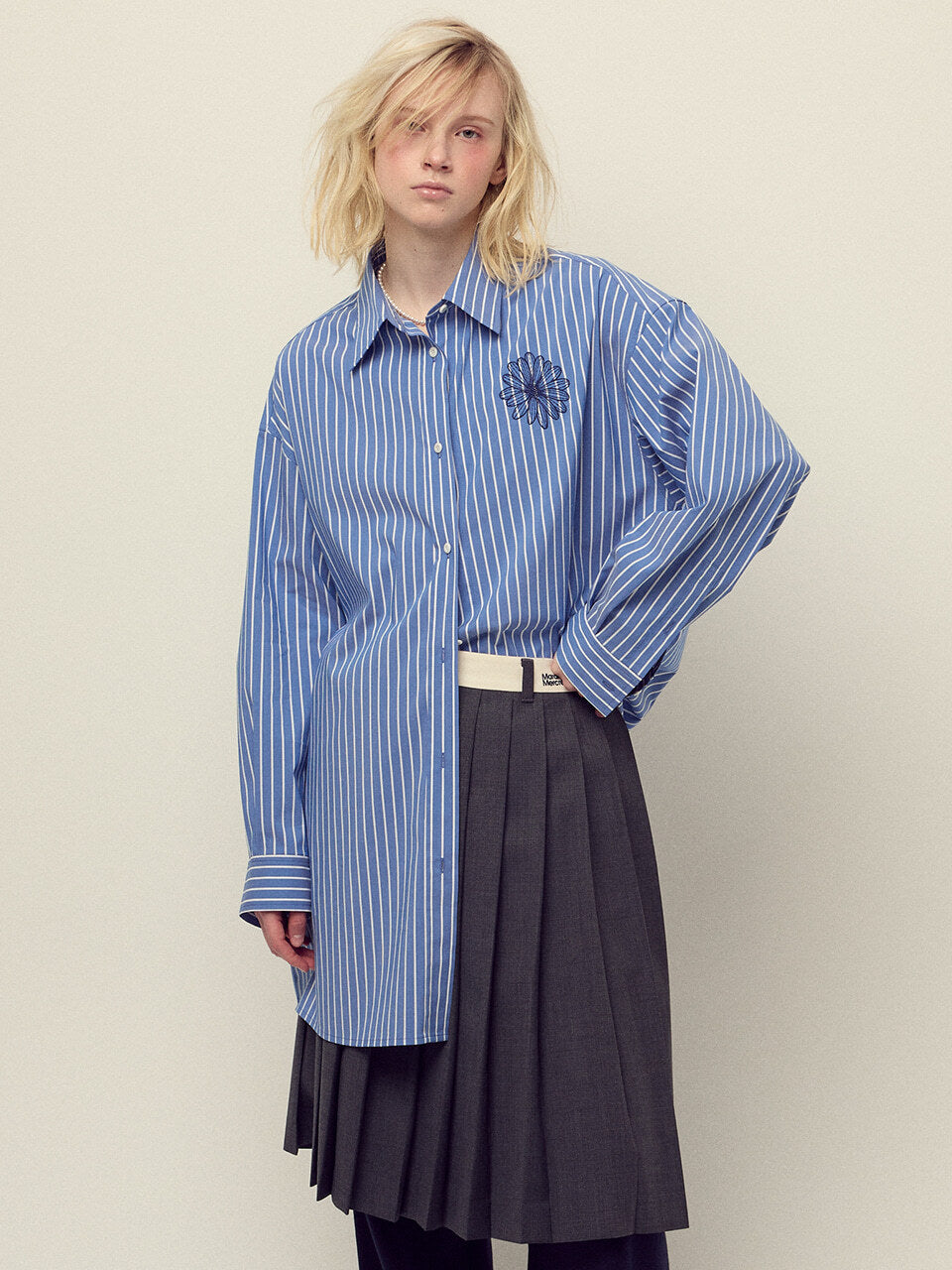 COTTON OVERSIZED SHIRT STRIPE_BLUE NAVY