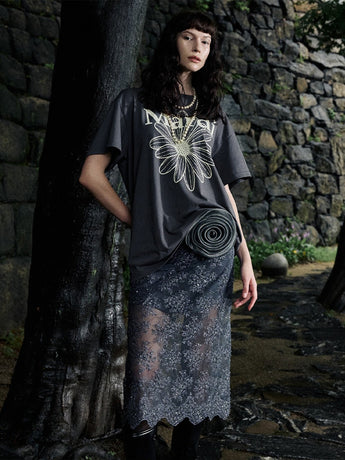 UNISEX TSHIRT FLOWERMARDI_CHARCOAL IVORY