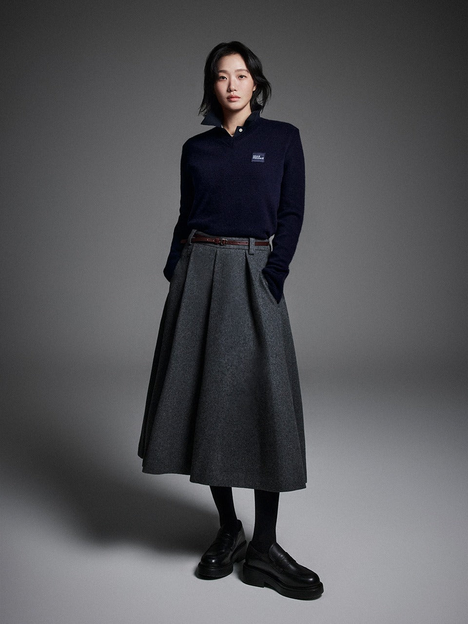 WOOL MAXI FLARE SKIRT_CHARCOAL