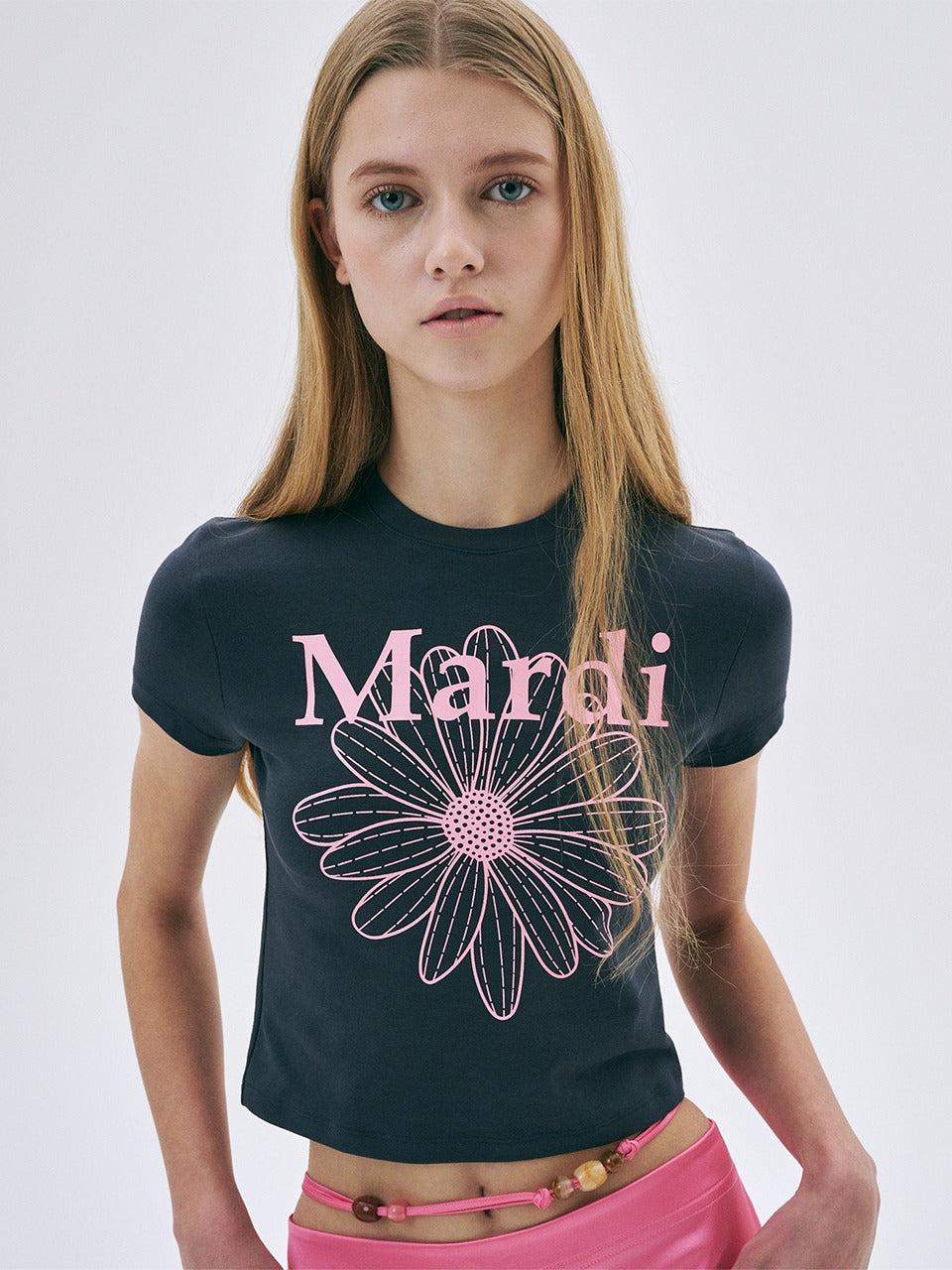 CROPPED TSHIRT FLOWERMARDI_CHARCOAL PINK