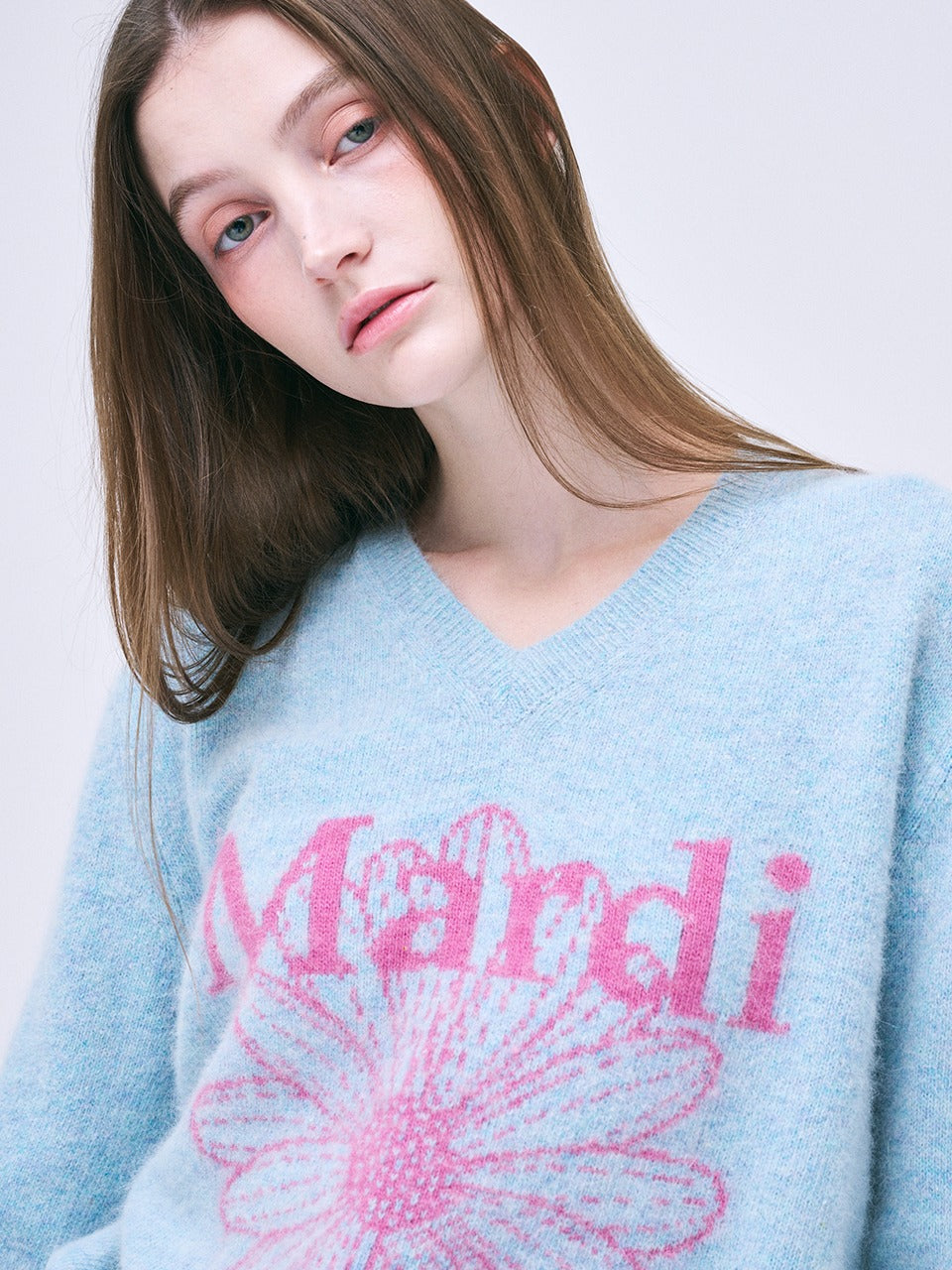 RACCOON BLENDED V NECK FLOWERMARDI_MINT PINK