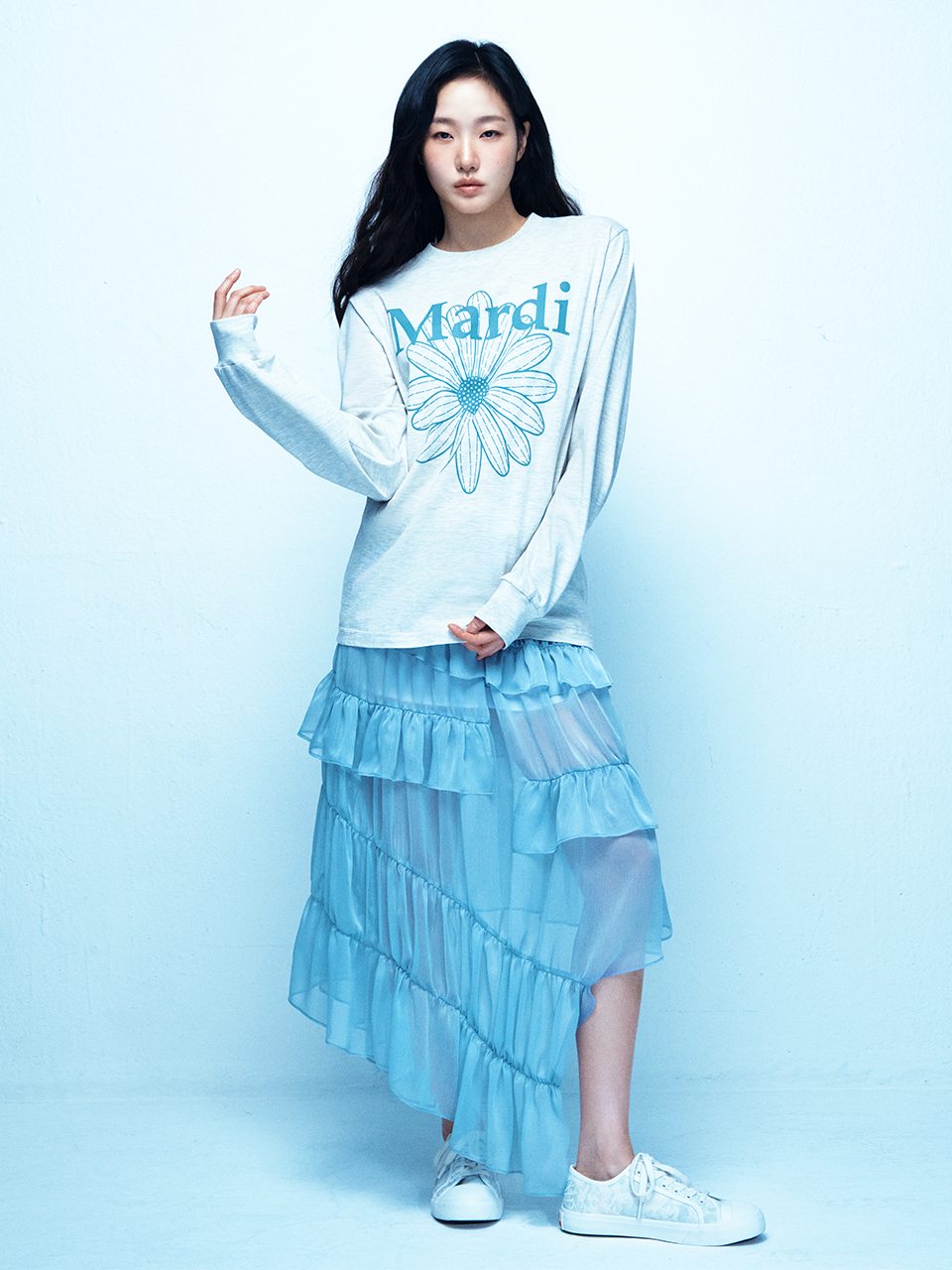 CHIFFON MAXI SKIRT FRILL_MINT