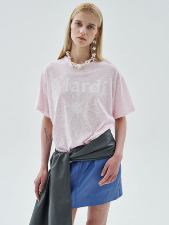 SLUB COTTON TSHIRT FLOWERMARDI_LIGHTPINK WHITE