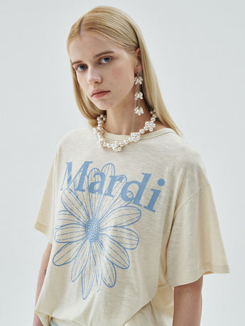 SLUB COTTON TSHIRT FLOWERMARDI_CREAM ASHBLUE