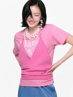 SLUB COTTON RELAXED TSHIRT FLOWERMARDI_PINK WHITE