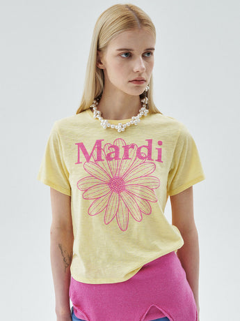 SLUB COTTON SLIM TSHIRT FLOWERMARDI_YELLOW PINK