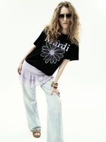 TSHIRT FLOWERMARDI_BLACK LIGHTPURPLE