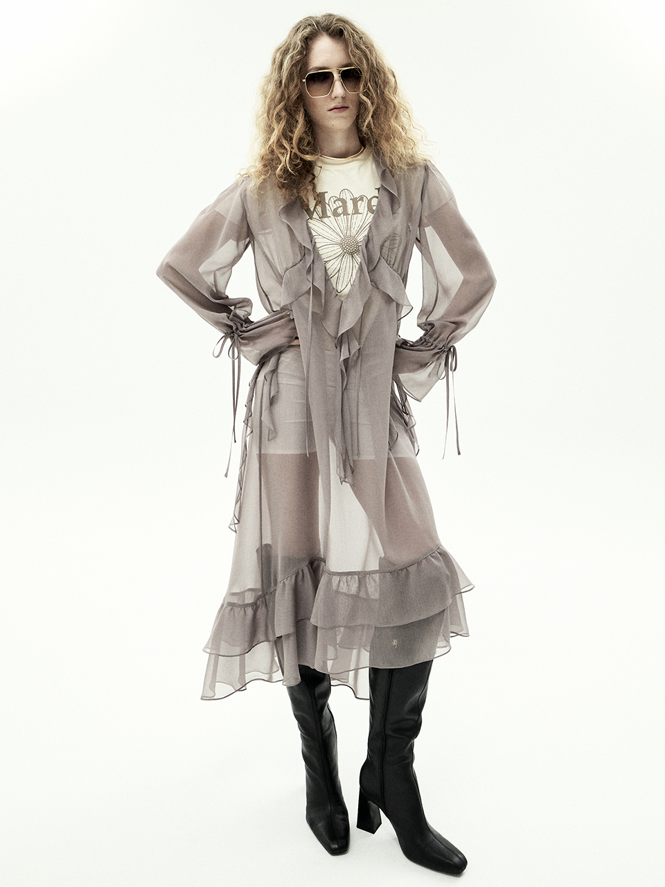 CHIFFON MAXI DRESS FRILL_TAUPE