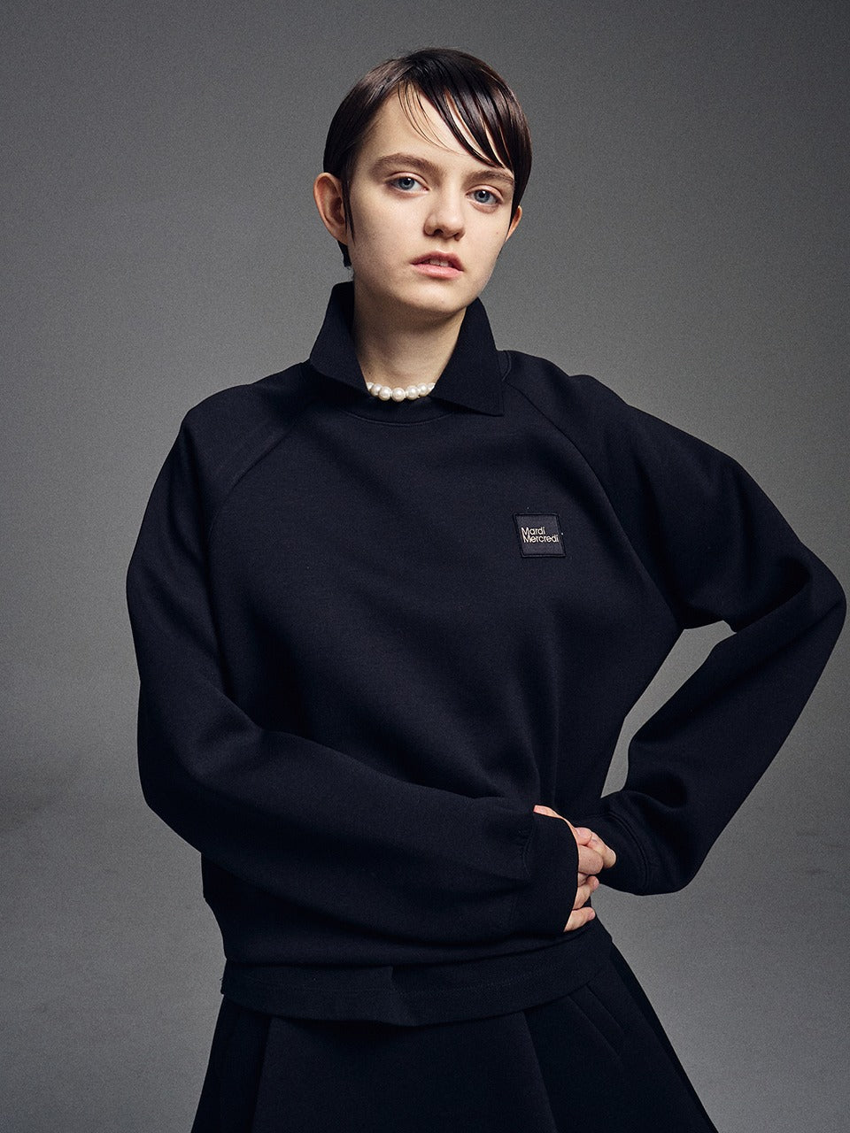 NEOPRENE CROPPED SWEATSHIRT SQUARE LOGO_BLACK