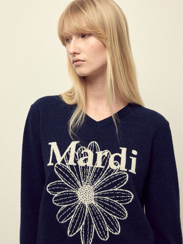 CASHMERE CREW NECK FLOWERMARDI_BLACK PINK main image 1