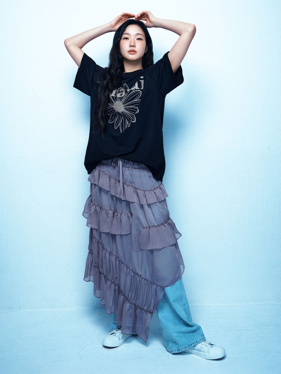 CHIFFON MAXI SKIRT FRILL_TAUPE