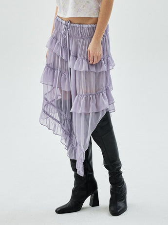 CHIFFON MIDI SKIRT FRILL_LAVENDER