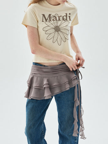 CHIFFON MINI SKIRT BELT FRILL_TAUPE