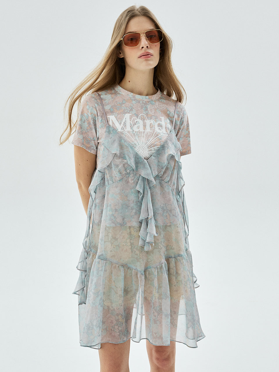 CHIFFON MINI SLEEVELESS DRESS FLEUR FRILL_PINK