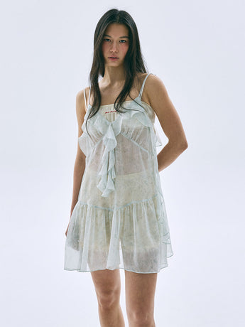 CHIFFON MINI SLEEVELESS DRESS FLEUR FRILL_BEIGE