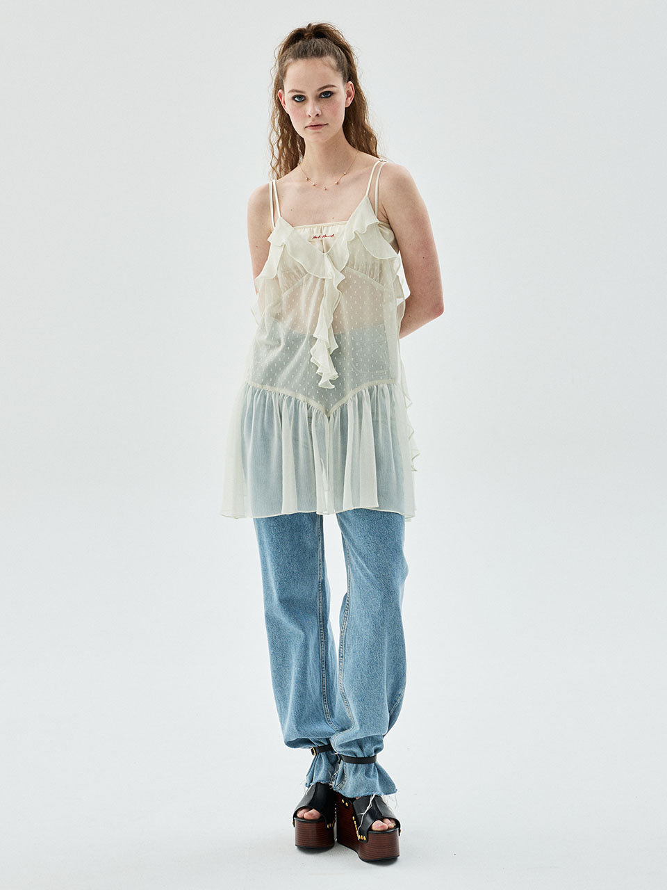 CHIFFON MINI SLEEVELESS DRESS FRILL_CREAM