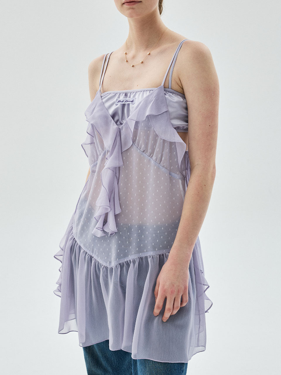 CHIFFON MINI SLEEVELESS DRESS FRILL_LAVENDER