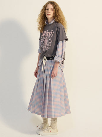 COTTON PLEATED MAXI SKIRT CHECK_PINK