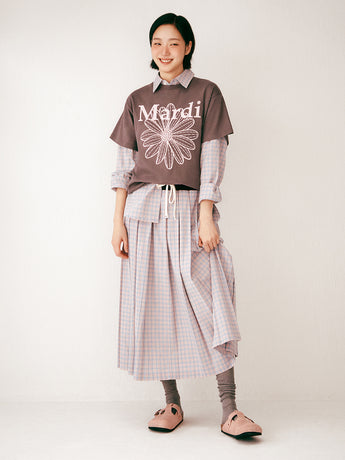 COTTON PLEATED MAXI SKIRT CHECK_PINK
