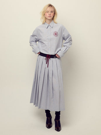 COTTON PLEATED MAXI SKIRT STRIPE_BLUE