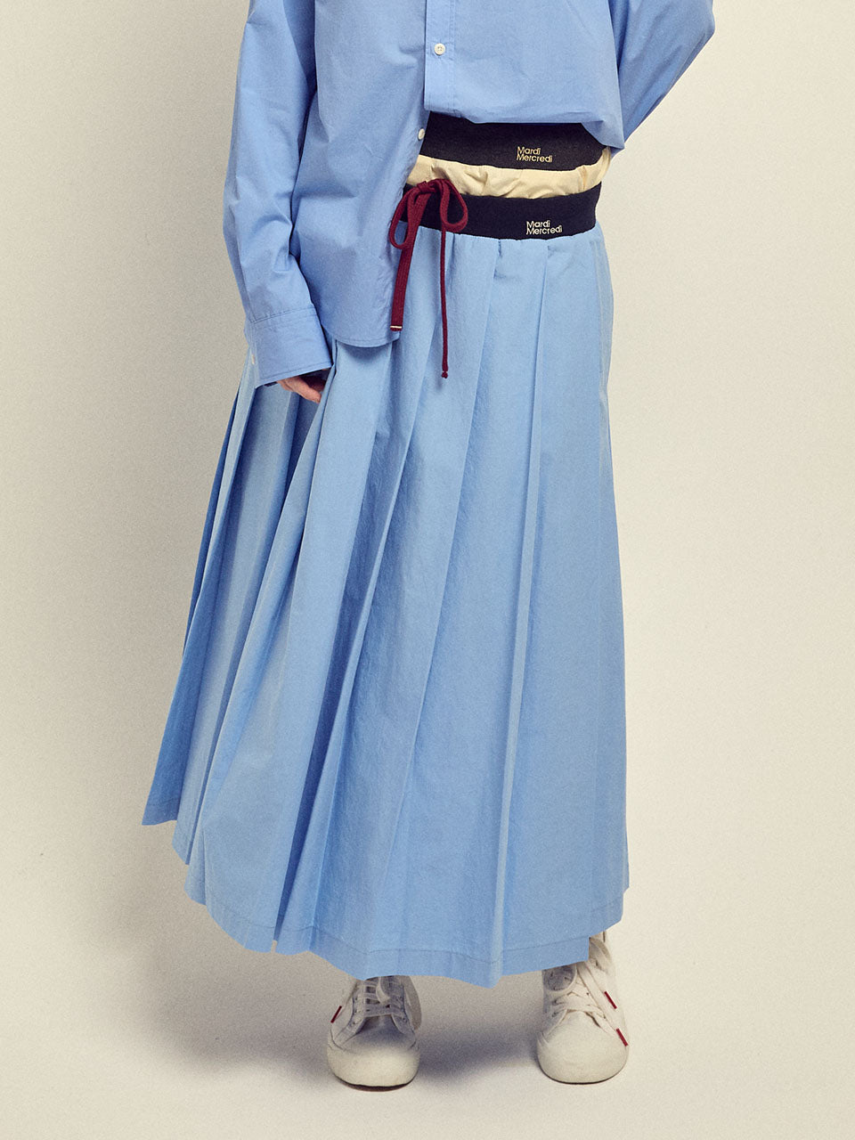 COTTON PLEATED MAXI SKIRT_BLUE