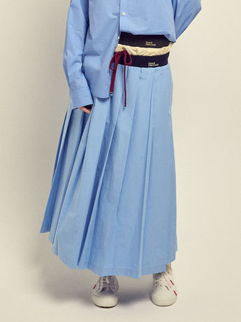 COTTON PLEATED MAXI SKIRT_BLUE