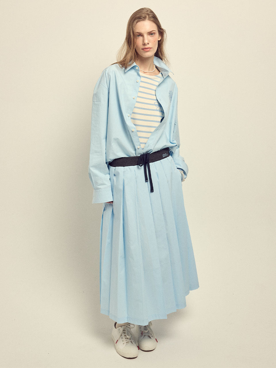 COTTON PLEATED MAXI SKIRT_SKY