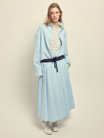 COTTON PLEATED MAXI SKIRT_SKY