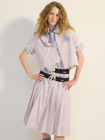 COTTON PLEATED MIDI SKIRT STRIPE_PINK