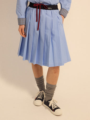 COTTON PLEATED MIDI SKIRT_BLUE