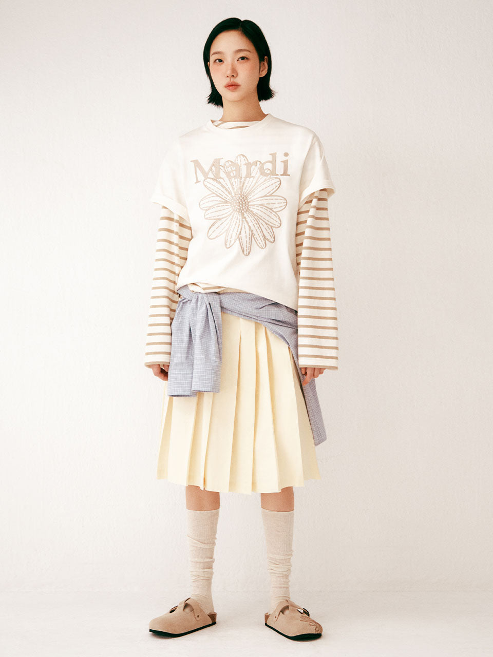 COTTON PLEATED MIDI SKIRT_BUTTER